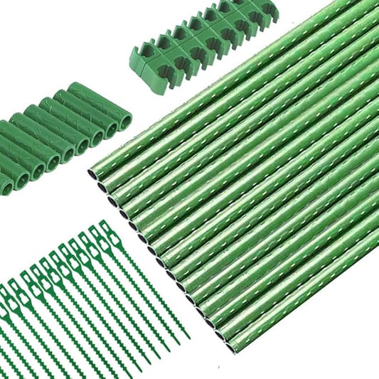 Garden Stakes Kit:14 Inch 48 Pack, Plant Sticks Supports & Accessories for DIY 4ft, 5ft, 6ft, 7ft Stakes for Tomato, Vegetables, Indoor & Outdoor Gardening Supplies (48, Green)