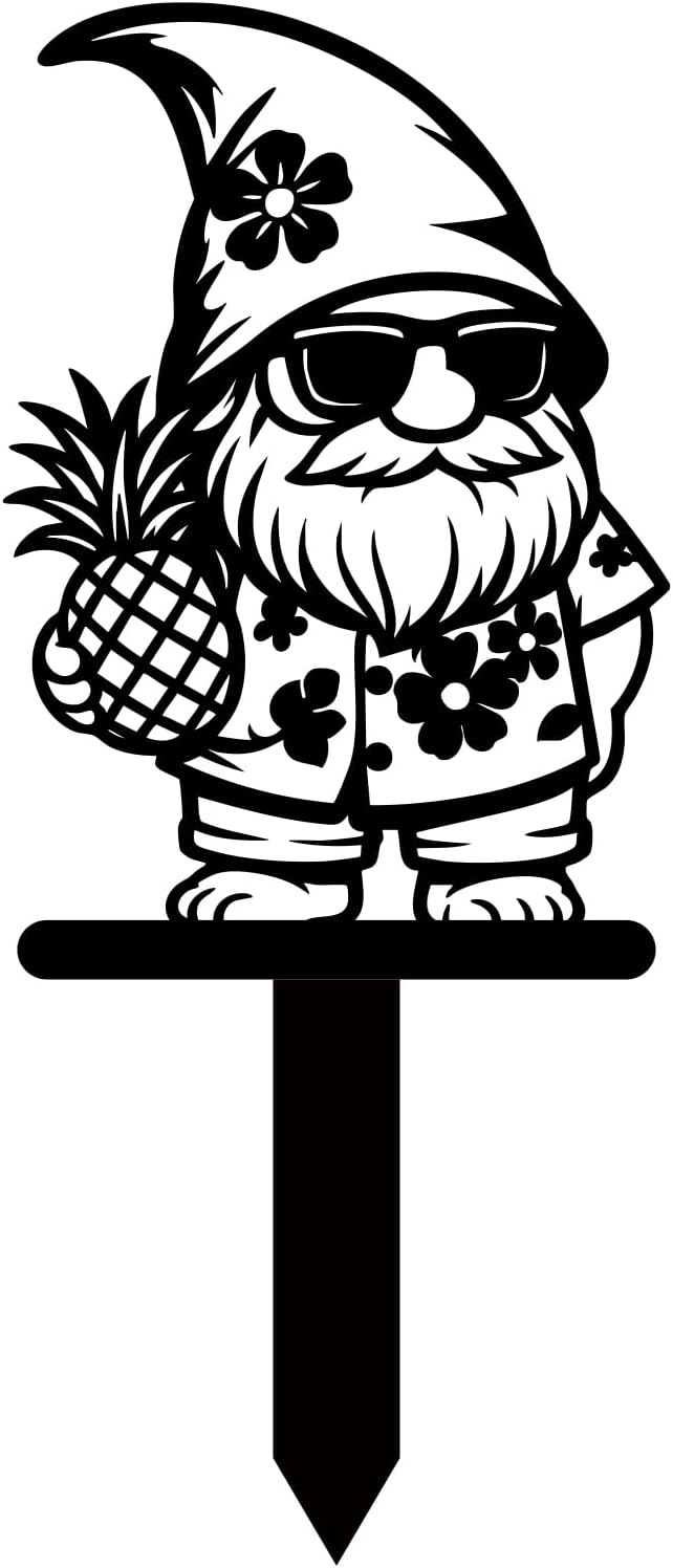 Magilab Personalized Iron Yard Stake - Christmas Cute Gnome Dwarves Decor, 8-Inch Black Metal Garden Sign for Outdoor (Style I)