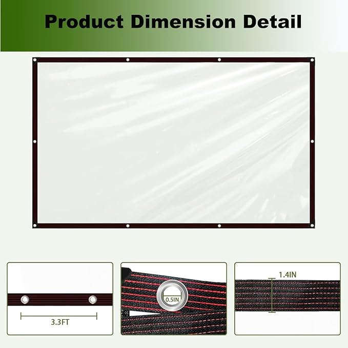 4.7Mil Clear Tarp Waterproof with Grommets,3x3ft Lightweight Transparent Vinyl Tarpaulin for Dustproof, Garden Fence, Plant Cover, Patio Chicken Coop