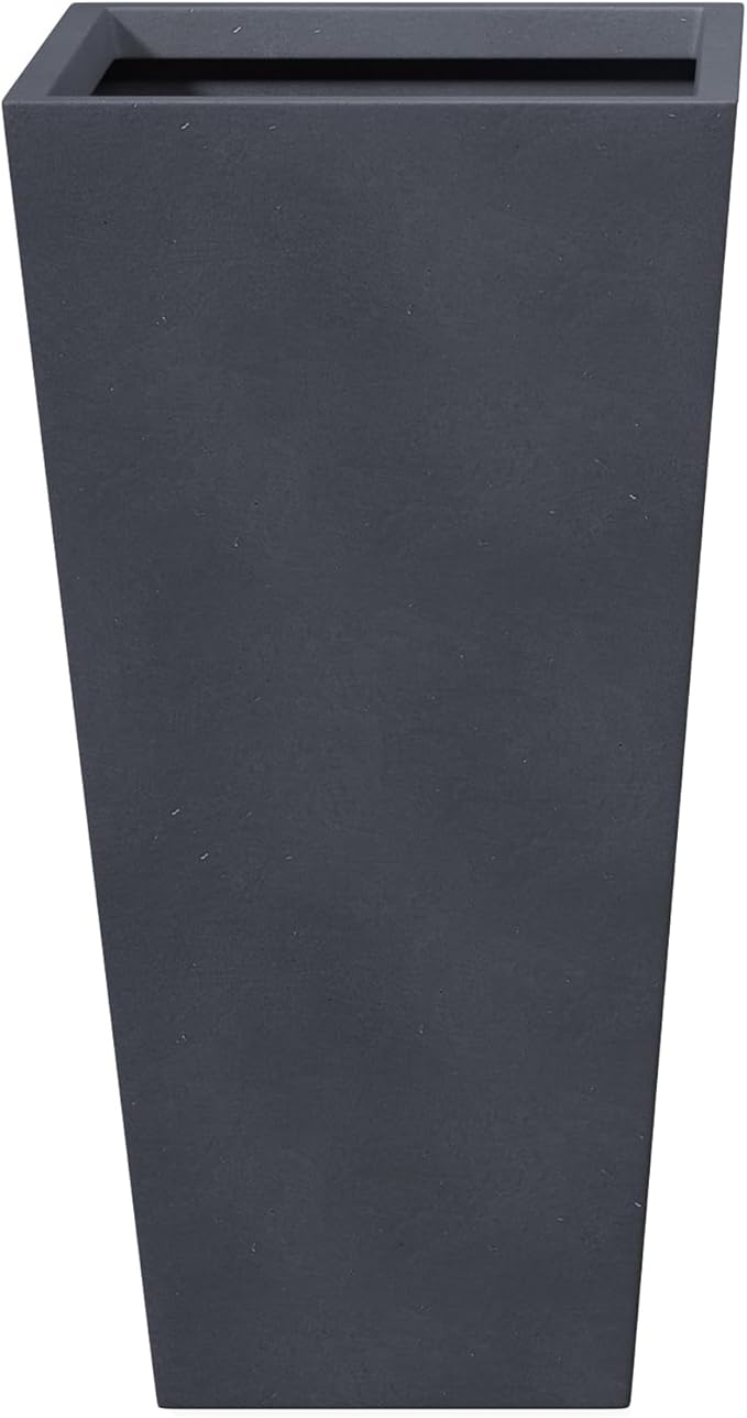 Kante 24.4" H Concrete Tall Tapered Planter, Large Outdoor Indoor Garden Plant Pot with Drainage Hole and Rubber Plug Home and Patio, Dark Gray