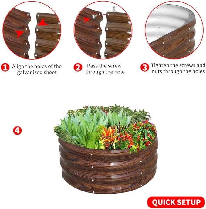 Galvanized Steel Raised Garden Bed, Large Outdoor Metal Planter Box Big Flower Plant pots for Patio Backyard Porch Deck Planting Flowers Vegetables and Herbs (Wood Grain, 3 ft)