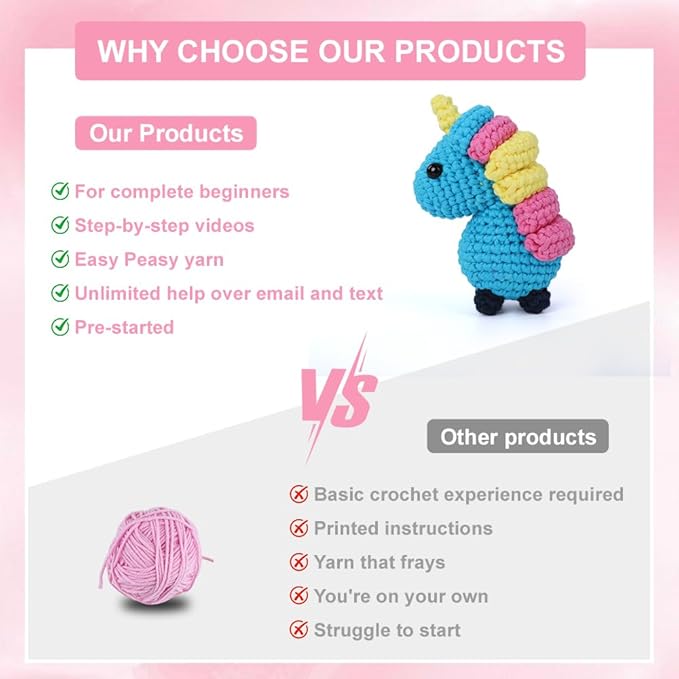 Autglint Unicorn Crochet Kit for Beginners - Magical Rainbow Amigurumi DIY Starter Set with Multi-Color Yarn | Step-by-Step Video Lessons & Pre-Started Piece | Dreamy Craft Gift for Teens