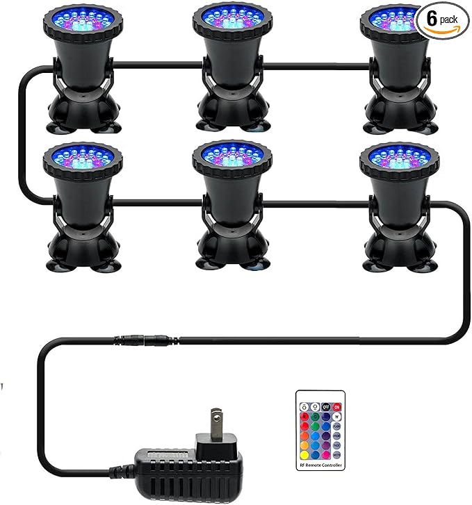 Pond Lights, RGB Color Changing Underwater Halloween Spotlight, Dimmable IP68 Waterproof Submersible Fountain Lights Outdoor Landscape Spot Light (6 in Set)