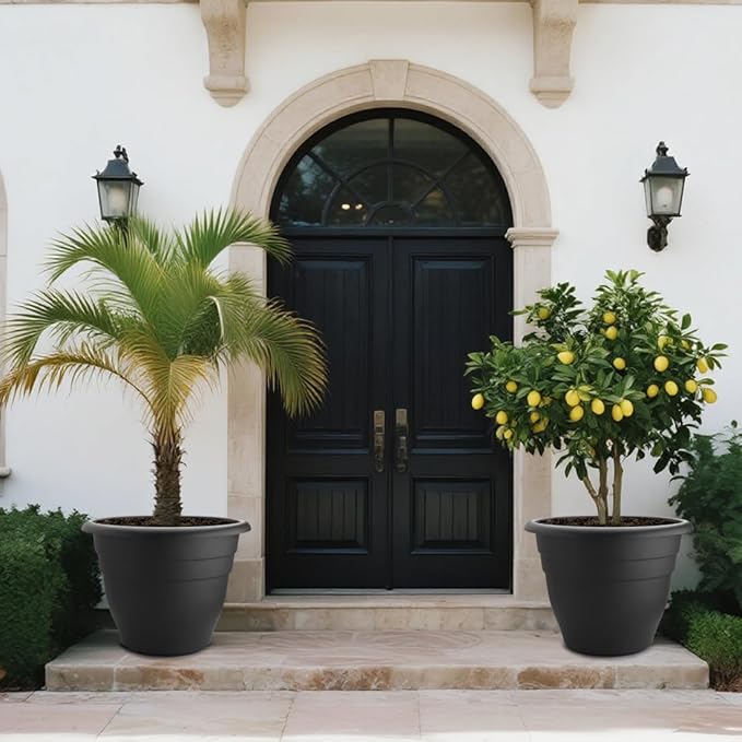 RooTrimmer 3-Pack 20 Inch Large Plastic Plant Pots for Outdoor, Heavy Duty Extra Large Deep Garden Planter with Drainage Holes, Sturdy Textured Black Flower Pot for Trees, Shrubs, Patio, Lawn