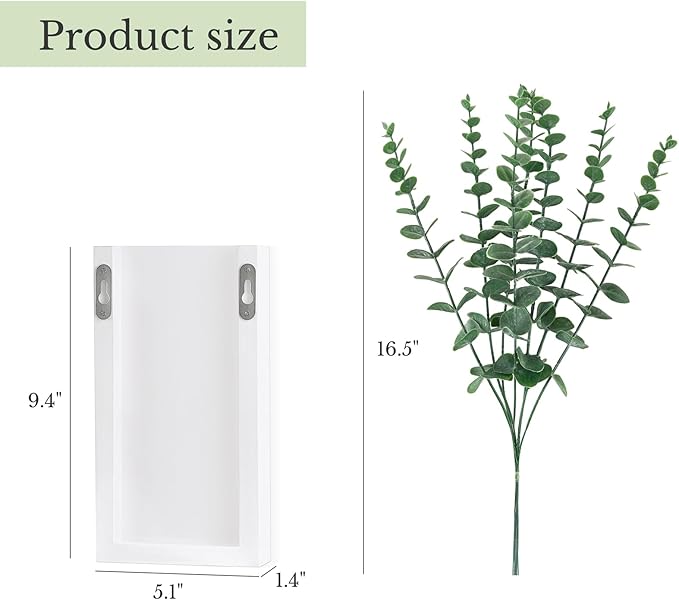 Dahey 2 Pack Wood Wall Planter Vase with Artificial Eucalyptus Farmhouse Wall Hanging Decor Pocket Planter for Indoor Fake Plants Greenery Flowers Living Room Bedroom Kitchen Home Decoration, White