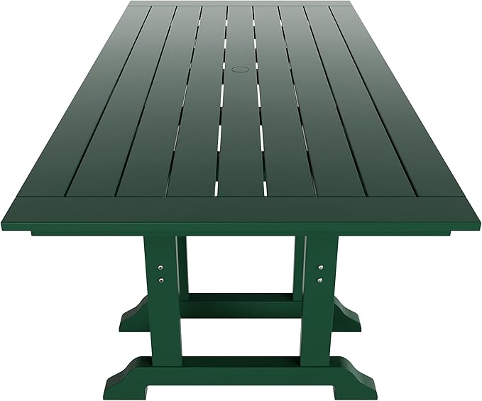 WestinTrends Malibu 6 Piece Adirondack Patio Dining Set with Bench, All Weather Poly Lumber Outdoor Table and Chairs, 71" Trestle Dining Table, 4 Adirondack Chair with Dining Bench, Dark Green