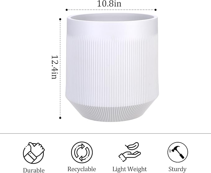 Yaghpy Plant Pots，Set of 2 Plastic Large Pots for Indoor Plants,Flower Pots Outdoor Planters with Drainage Hole and Seamless Saucer,(White 12Inches)