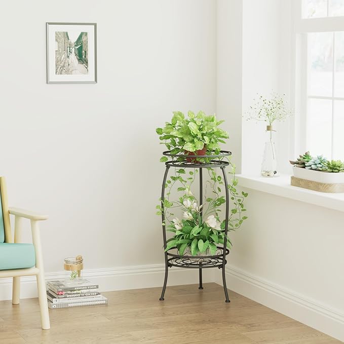 MissYolo Plant Stand Indoor Outdoor, 2 Tier 27" Tall Metal Plant Stand Shelf, Heavy Duty Flower Pot Shelf for Corner, Patio, Garden, Office, Living Room