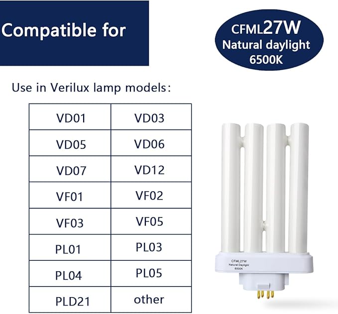 Valoisa CFML27VLX Replacement Fluorescent Light Bulb, Natural Daylight Spectrum 6500K,Compatible for CFML27VLX,1Pack