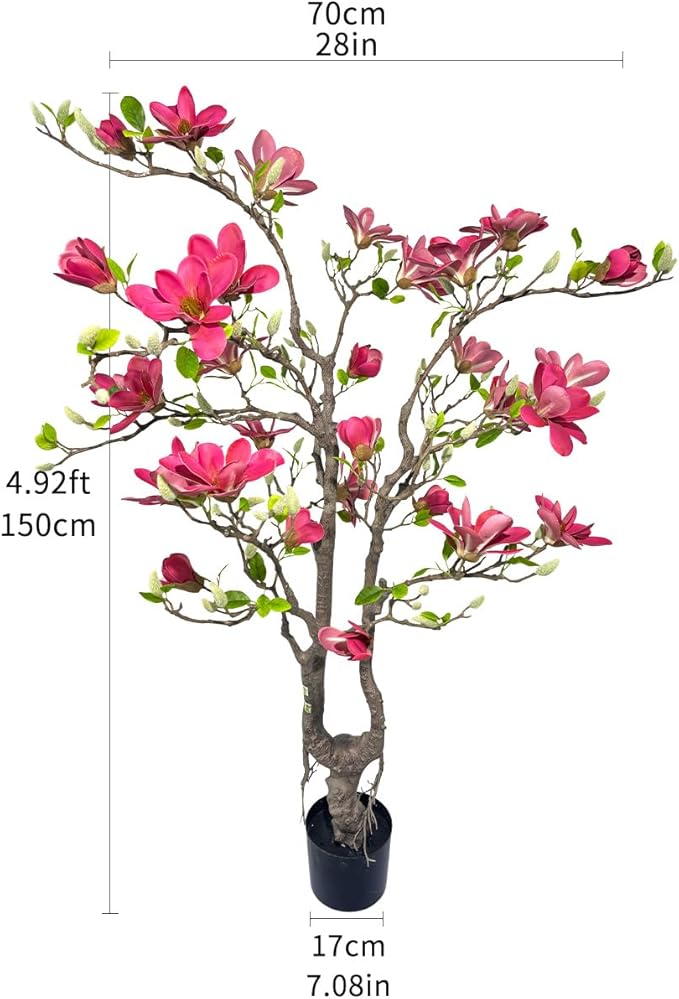 Alonfale 5ft Red Artificial Magnolia Tree - Lifelike Faux Tree for Indoor/Outdoor Decor - Perfect for Home, Porch, or Office (1, Red, 5ft)