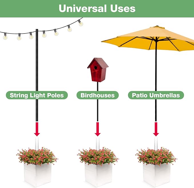 Large Decorative Wooden Planter w/ Universal Pole Support for String Light Poles, Umbrellas, Bird Feeders. Solid Wood Outdoor Garden Patio Box for Plants(Does not include Pole), 14"x14"x14", White