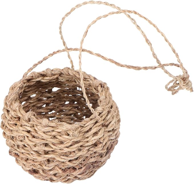 Hanging Planter, Rope Handled Wicker Basket for Indoor Plants, 10X10X9cm/3.93X3.93X3 inches, Light Brown
