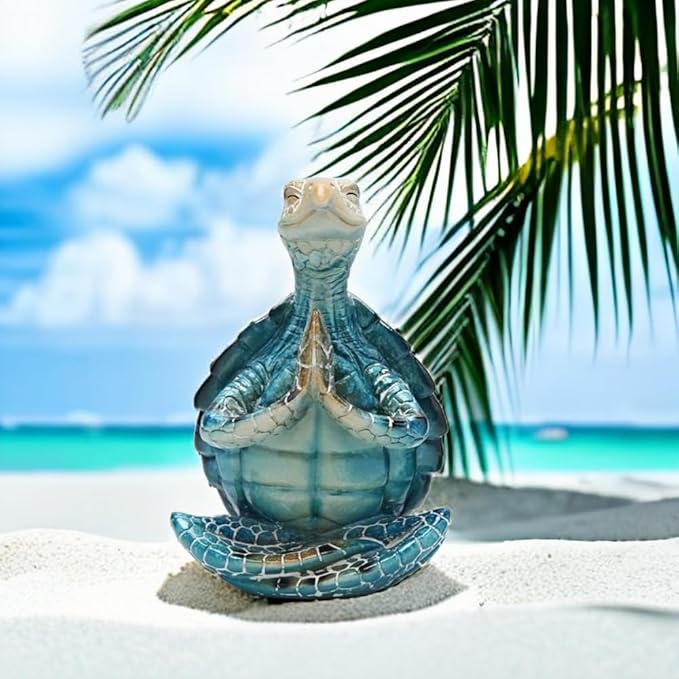 VVGIFTS Sea Turtle Meditation Yoga Decor, Garden Figurine Sea Turtle Meditating Coastal Beach Decorations, Zen Yoga Resin Statue for Home Office Decorations (Put The Palm Together)
