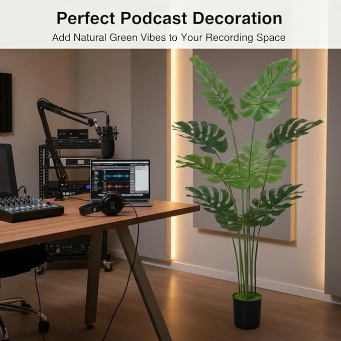 WC WAH CHUN Artificial Bird of Paradise Plant Fake Tropical Palm Tree for Indoor Outdoor, Perfect Faux Plants for Home Garden Office Store Decoration (Monstera 120)