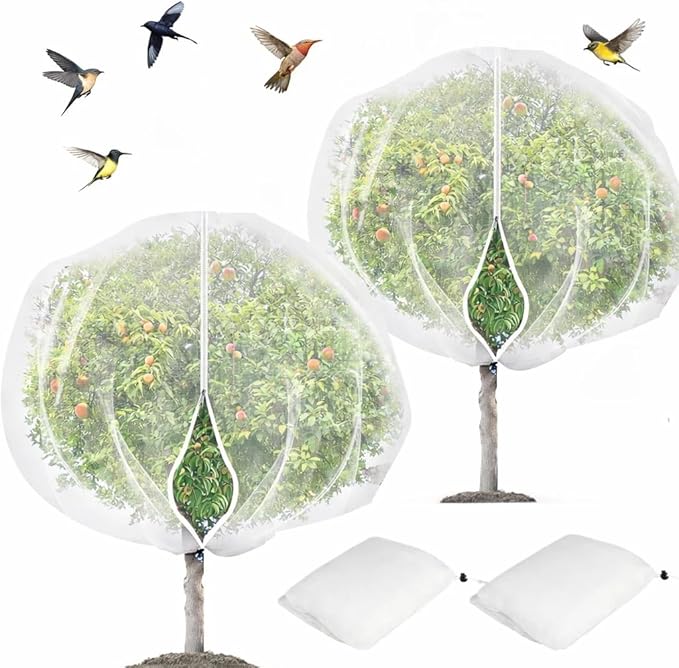 2Pcs 10X10ft Fruit Tree Covers for Birds and Squirrels –Bird Nets for Fruit Trees with Zipper and Drawstring, Extra Large Durable Mesh Garden Netting to Protect Fruit Trees– Reusable