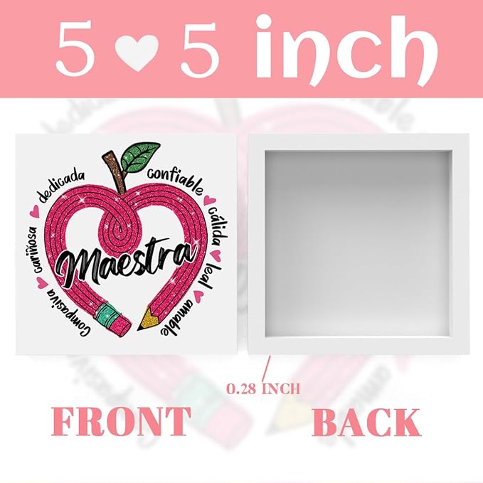 Teacher Valentine Decor Gift, Spanish Teacher Appreciation Gifts, Vintage Valentines Day Gifts for Teachers, Graduation Birthday Gift, Heart Pencil Wooden Box Sign for Office Desk Decor