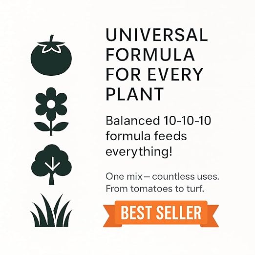𝐁𝐄𝐒𝐓𝐒𝐄𝐋𝐋𝐄𝐑 10-10-10 Plant Fertilizer Slow Release | 10 10 10 All Purpose Fertilizer for Fruit Trees, Evergreens, Vegetables, Arborvitae, Fig Trees, Shrubs, Pines, Oaks, Flowers [8 OZ]