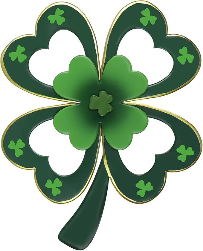 YEAHOME St Patricks Day Wall Decorations, 16'' Metal Four-Leaf Clover Wall Art Decor, Lucky Saint Patricks Day Hanging Decor for Home Indoor Outdoor Garden, Yard, Kitchen, Bathroom, Bedroom