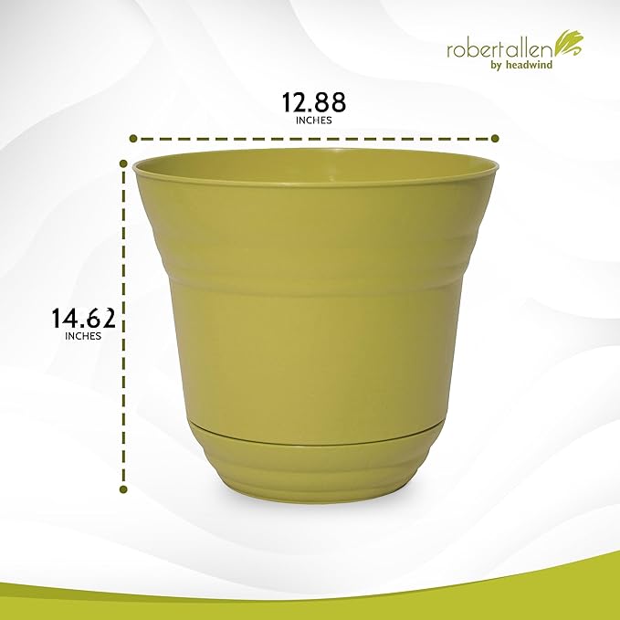 Headwind Traverse Planters – 14" 2 Pack Plastic Plant Pot in Meadow Green - Indoor & Outdoor Pots for Plants with Drainage - Decorative Plant Pot, Flower Pots Outdoor for Garden by Robert Allen