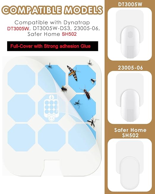 60 Pack Replacement Refills for DT3005W & SH502, Compatible with Dynatrap DT3005W Dot and for Safer Home SH502 Plug-in Indoor Replacement Glue Boards Sticky Card