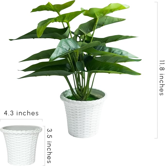 2Pcs 11.8" Artificial Potted Plants Indoor, Faux Green Plants for Shelves, Fake Desk Plants for Home Office Room Decor