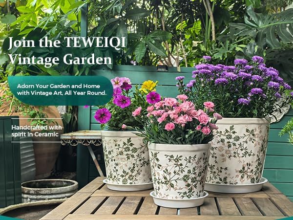 Teweiqi Ceramic Planter Without Drainage Hole, 6.7 Inch - Indoor/Outdoor Flower Pot for Orchids, Succulents, Green Floral Modern Farmhouse Design Plant Pot for Home,Office & Garden Décor, Ideal Gift