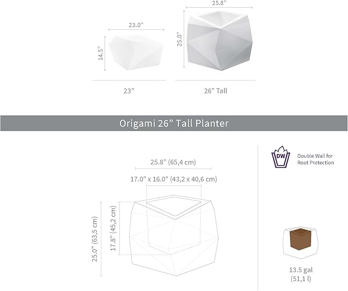 Crescent Garden Large Modern, Geometric Indoor/Outdoor Unique, Origami Tall 26'' Tall Planter (Ash)