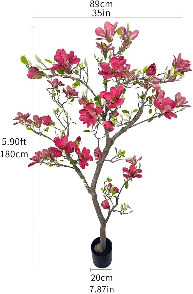 Alonfale 6ft Red Artificial Magnolia Tree - Lifelike Faux Tree for Indoor/Outdoor Decor - Perfect for Home, Porch, or Office (1, Red, 6ft)