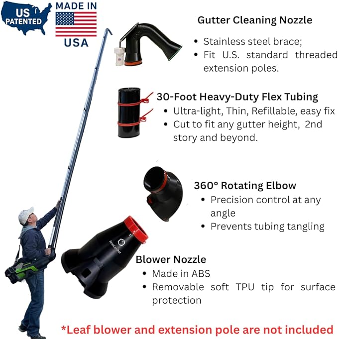 ArloCatcher 30-Foot Gutter Cleaning Kit for Toro 60V 565, 605CFM, Model 51820, 51820T, 51821, 51822 Leaf Blower (car Drying Nozzle Included)