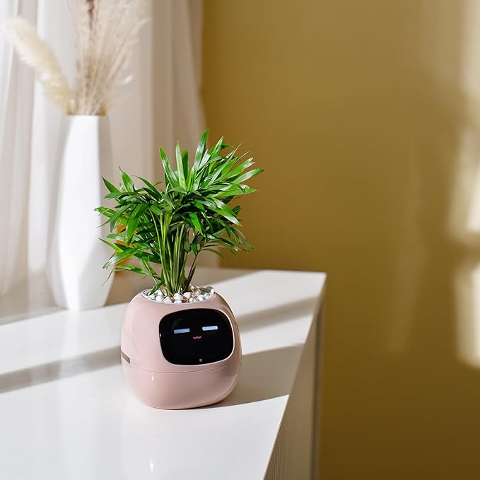 PLANTSIO Smart pet Planter Robot Guidance on Plant Care with Emojis, Adorable Plant Companion with Rich Gesture Interaction, Neat Desk Setup Gift (Pink)