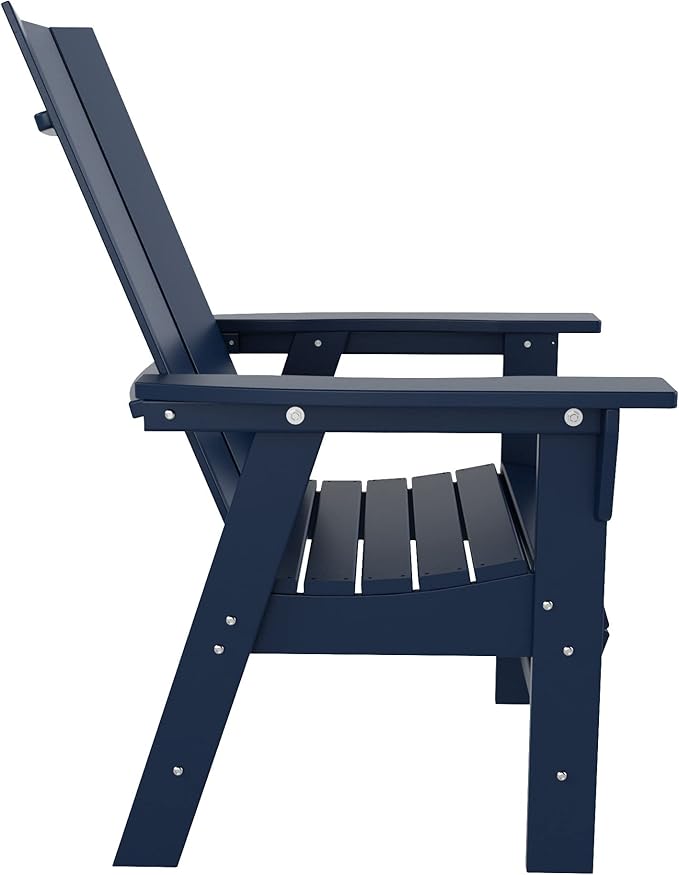 WestinTrends Ashore Outdoor Patio HDPE Plastic Modern Adirondack Dining Chair Navy Blue
