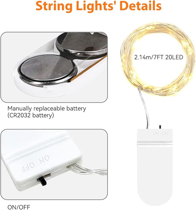 litogo 24 Pack Fairy Lights Battery Operated, 7ft 20 LED Waterproof Fairy String Lights Small Mini Light for Mason Jars Vases Table Centerpieces Wedding Decorations Christmas Tree, Warm White
