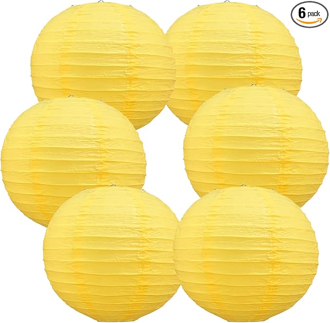 BEISHIDA 10-Inch Yellow Round Paper Lanterns Decorative Hanging Asia Chinese Japanese Paper Lanterns Lamp for Birthday Halloween Wedding Baby Bridal Shower Fall Home Decor Party Decoration（6 Packs）