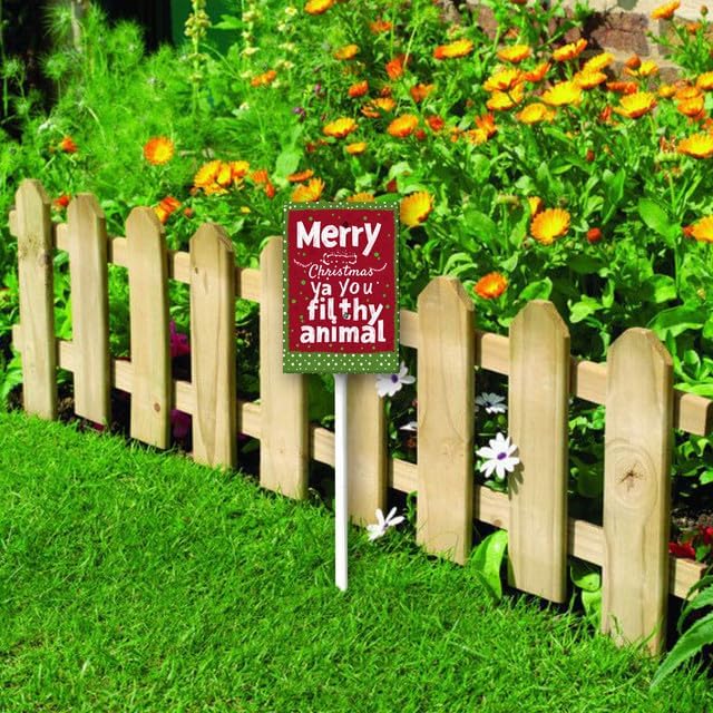 Uptell 7x8.8 Inch Merry Xmas Ya You Filthy Animal Garden Sign Winter House Yard Sign Porch Xmas Holiday Home Decorations Outdoor With Metal Stakes 12.8 Inch