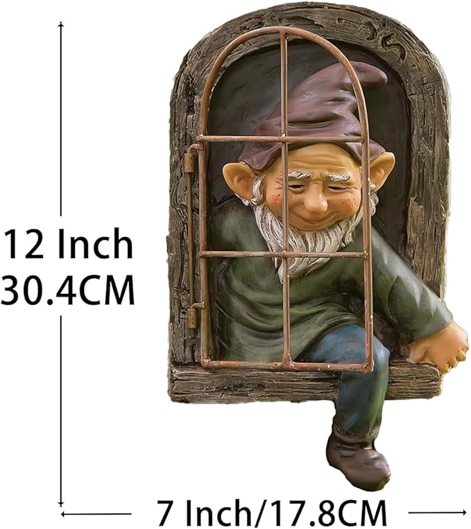 12" Real Gnome Tree Face Hugger Statue,Garden Decoration Climbing Decor Outdoor,Whimsical Fairy Door Tree Face Figurine Lawn Patio Decor,Funny Elves Peeker Sculpture Hanging Yard Art
