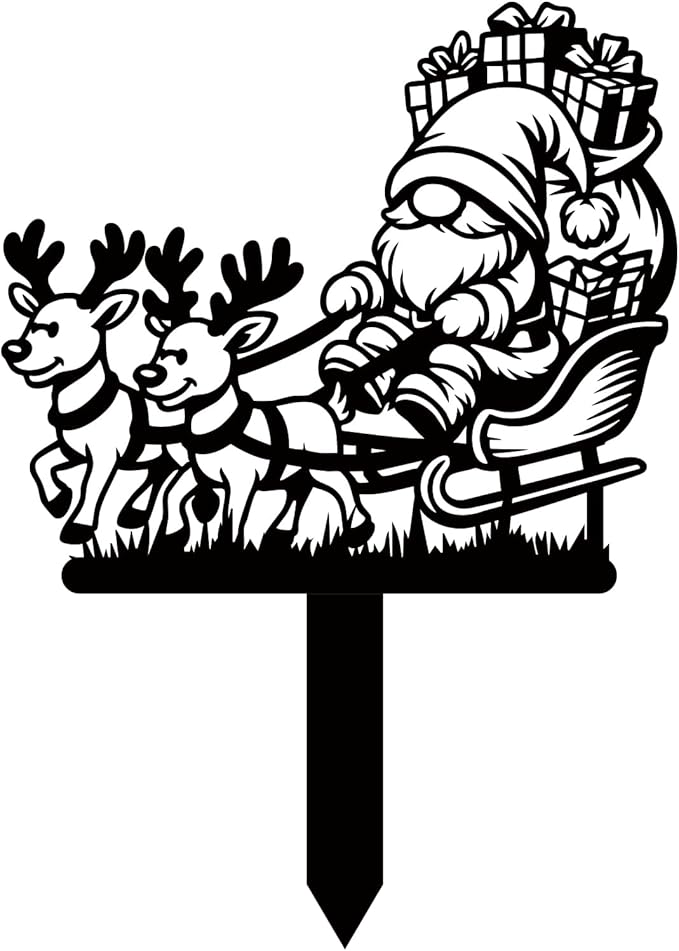 Magilab Personalized Iron Yard Stake - Christmas Cute Gnome Dwarves Decor, 8-Inch Black Metal Garden Sign for Outdoor (Style M)