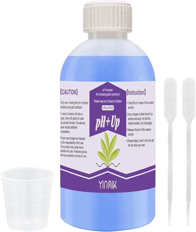 YINMIK General Hydroponics pH Up Liquid, pH Control Liquid Increase pH Levels, 250ml Premium Buffering for pH Stability,Suitable for All Hydroponics Feeding Systems, Both for Soil and Water