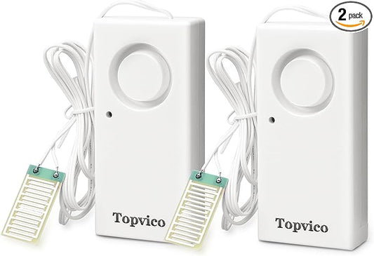 Topvico Water Alarms Leak Detector for Home Basements, RV Water Heater, Sump Pump Overflow Moisture Floor Flood Sensor, 120dB Work Alone Battery Operated, 2 Packs