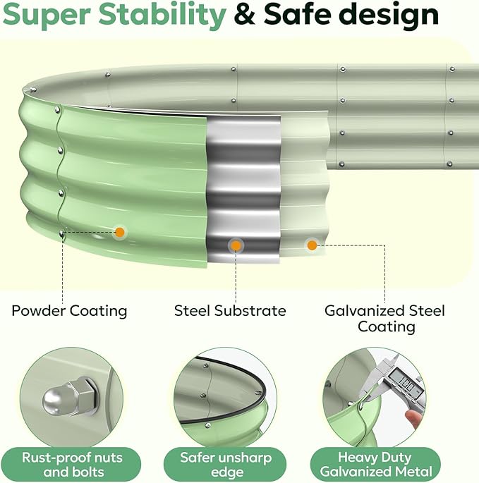 Galvanized Raised Garden Bed, Oval Planter Raised Bed 6x3x1ft Metal Raised Garden Bed Outdoor for Growing Vegetables, Flowers, Herbs, Metal Planter Box for Yard, Patios, Balconies(Fruit Green)