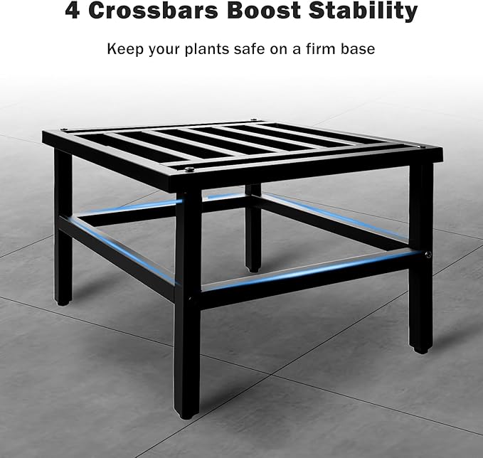 Hongsane Plant Stand Indoor Outdoor,18 Inch Square Metal Plant Stands Riser,Heavy Duty Wrought Iron Pedestal Holders for Large Flower Pot,Outside Rust-Proof Black Flower Display Shelf for Patio,2-Pack