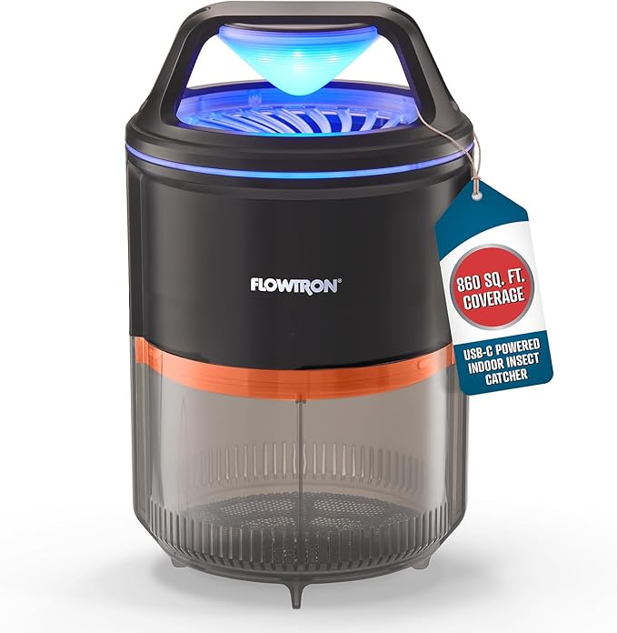 Flowtron Indoor Bug Trap | UV Light Mosquito Trap with Fan, 860 Sq Ft Coverage, USB-C Powered Insect Catcher for Kitchen, Bedroom, Restaurant | Quiet Fly Trap for Indoor Use