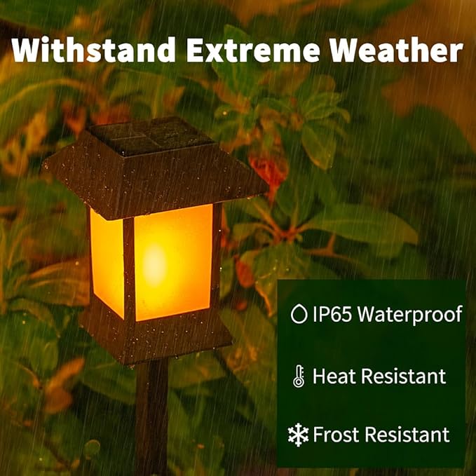 Glosola 6Pack Solar Pathway Lights Outdoor with Flickering Flame, IP65 Waterproof, Solar Flame Lights with Hook, Upgraded 1000mAH Battery, Up to 12Hrs, Auto On/Off, Decor for Garden, Walkway