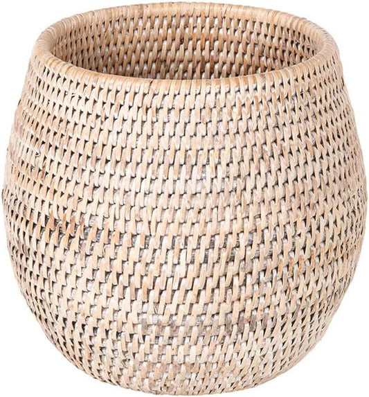 KOUBOO La Jolla Coco Rattan Bowl, White-Wash, Small Planter