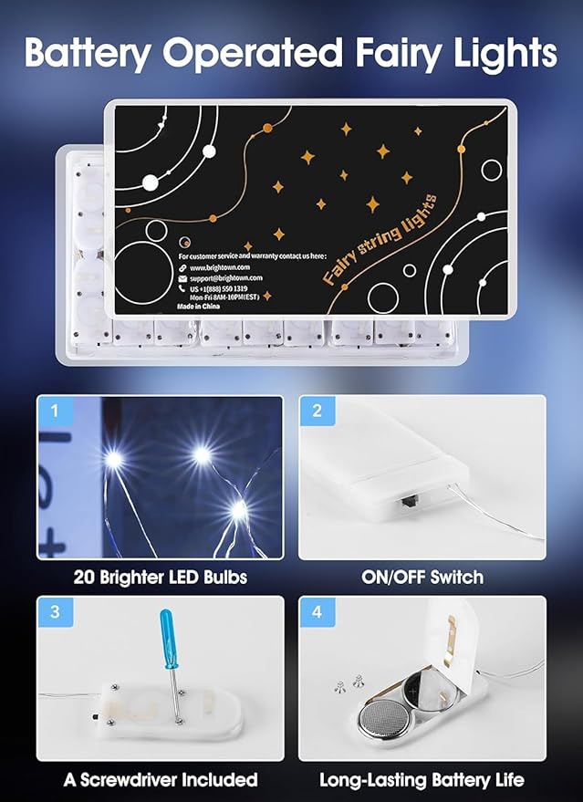 Minetom 12 Pack Fairy Lights Battery Operated String Lights - 7ft 20 LED Waterproof Silver Wire Firefly Lights Waterproof for DIY Crafts Wedding Décor Table Mason Jars Party, White