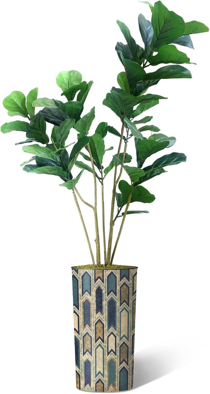 Artificial Tree in Modern Polygon Pattern Effect Planter, Fake Ficus Lyrata Silk Tree for Indoor and Outdoor Home Decoration - 66" Overall Tall (Plant Pot Plus Tree)