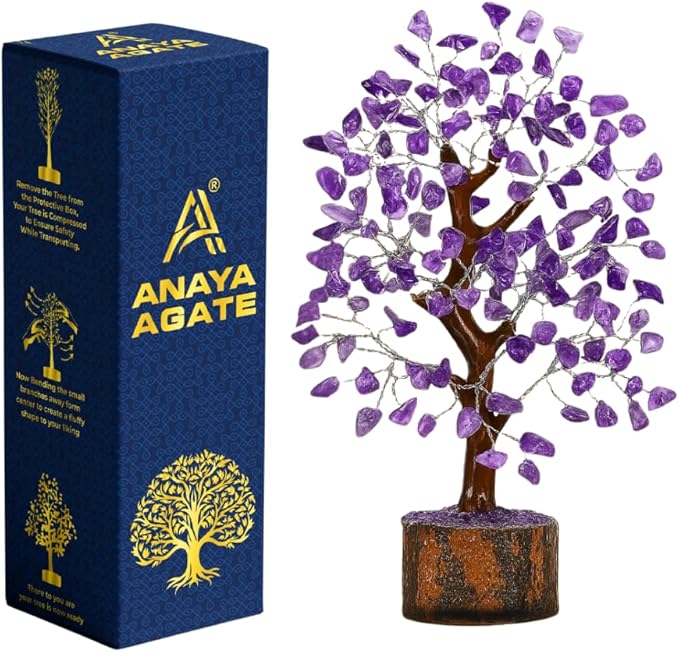ANAYA AGATE Amethyst Crystal Tree of Life - Handmade Healing Bonsai Purple Tree for Home and Office Decor, Positive Energy and Good Luck, Ideal for Christmas Decor and Birthday Gifts for Women, Men