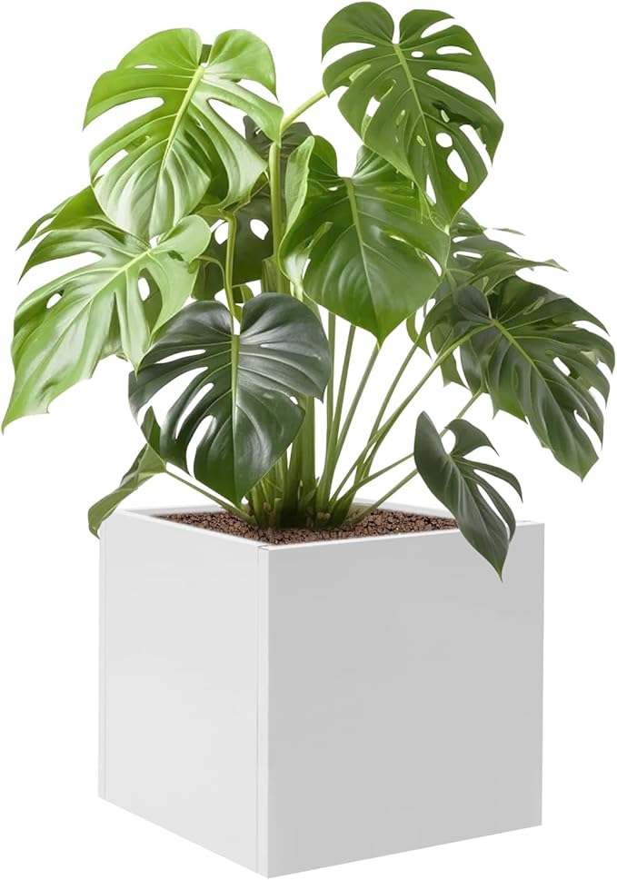 Steel Planter Box Metal Square Indoor Outdoor Planter Box for Outdoor Plants Large Planters Cube Heavy Duty Flower Pot Commercial Residential for Home Garden Deck Porch Patio (White, 24 x 24 x 24 in)