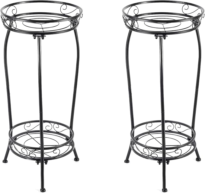 Kavlium 2-Pack Plant Stand Indoor Outdoor,Tall Black Metal Rustproof Stable Plant Stands,2 Tier 27.1 inch Multiple Plant Rack for Planter Corner Garden Living Room & Garden