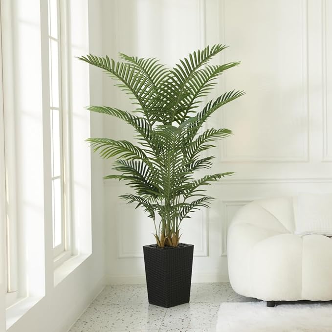 VeriNatural 6FT Artificial Palm Tree - Tall Fake Tree with Black Taper Planter & Pebbles, UV Resistant for Indoor & Outdoor Decor - Large Potted Faux Plant for Living Room, Office, Home Decor,VN130