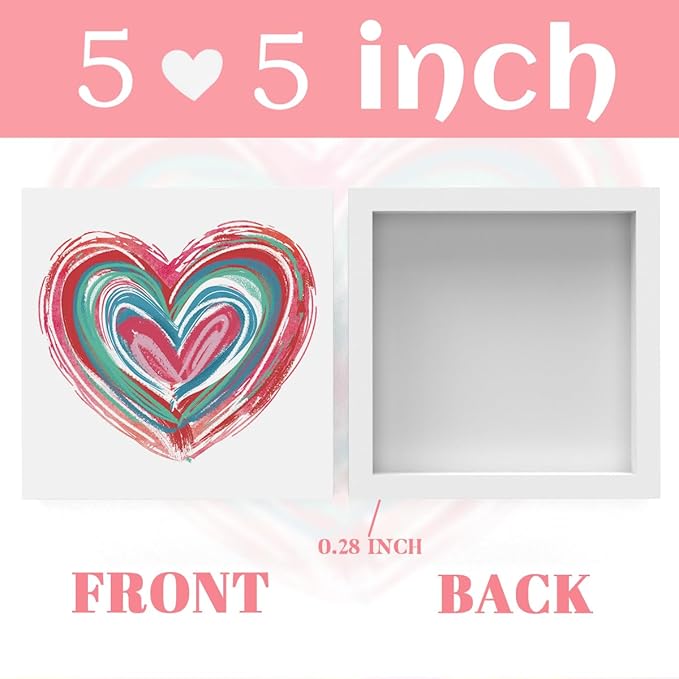 Valentines Day Decorations, Valentines Day Gifts for Her Him, Gift for Boyfriend Girlfriend, Vintage Romantic Pink Heart Brushstroke Anniversary Wooden Box Sign Husband Wife Home Office Desk Decor